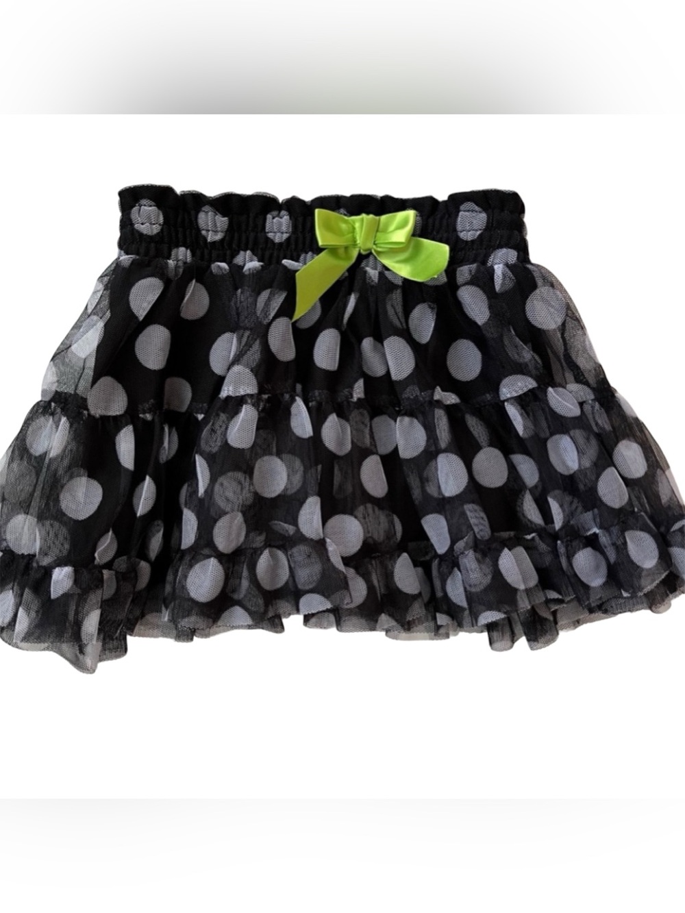 Piper Toddler Girl 18M Black Tulle Tutu Skirt White Polka Dots Green Bow
